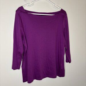 TALBOTS Women 3/4 Sleeve Tee Womens 1XP Purple Boat Neck Stretch Knit Casual